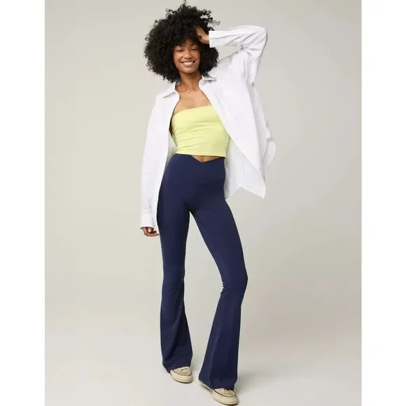 OFFLINE By Aerie Real Me High Waisted Crossover Flare Legging Navy Medium M - Picture 3 of 4